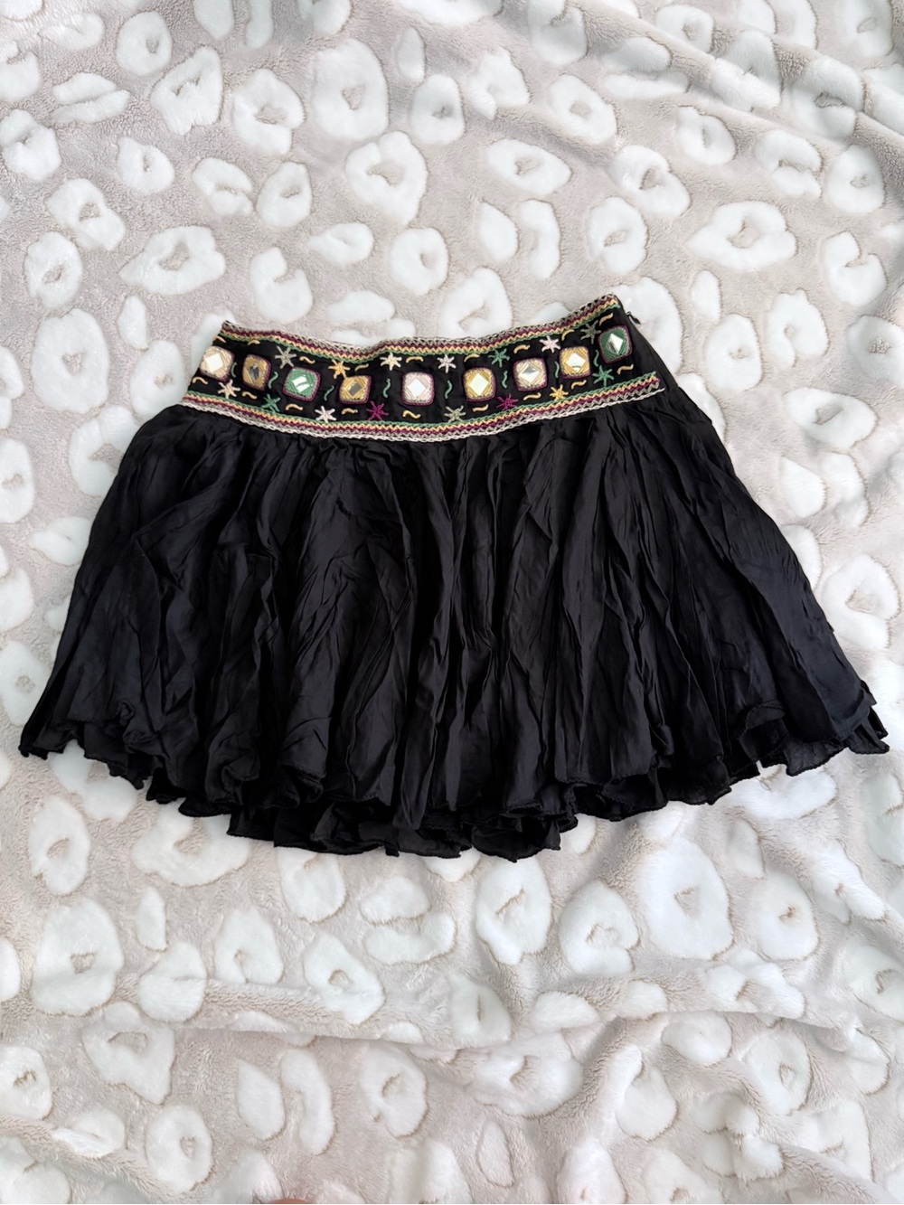 RAGA Black Tiered Mini Skirt with Multicolor Embroidered Waist NWT Sz S E9